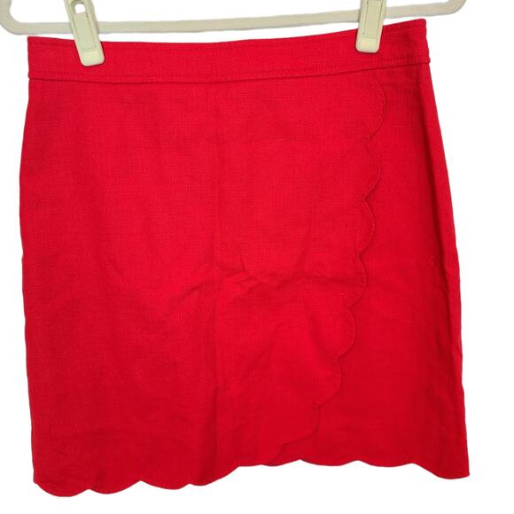 J. Crew Skirt Mini Skirt Pencil Skirt Womens 8 Red Scalloped Cotton Skirt Womens - Picture 1 of 8